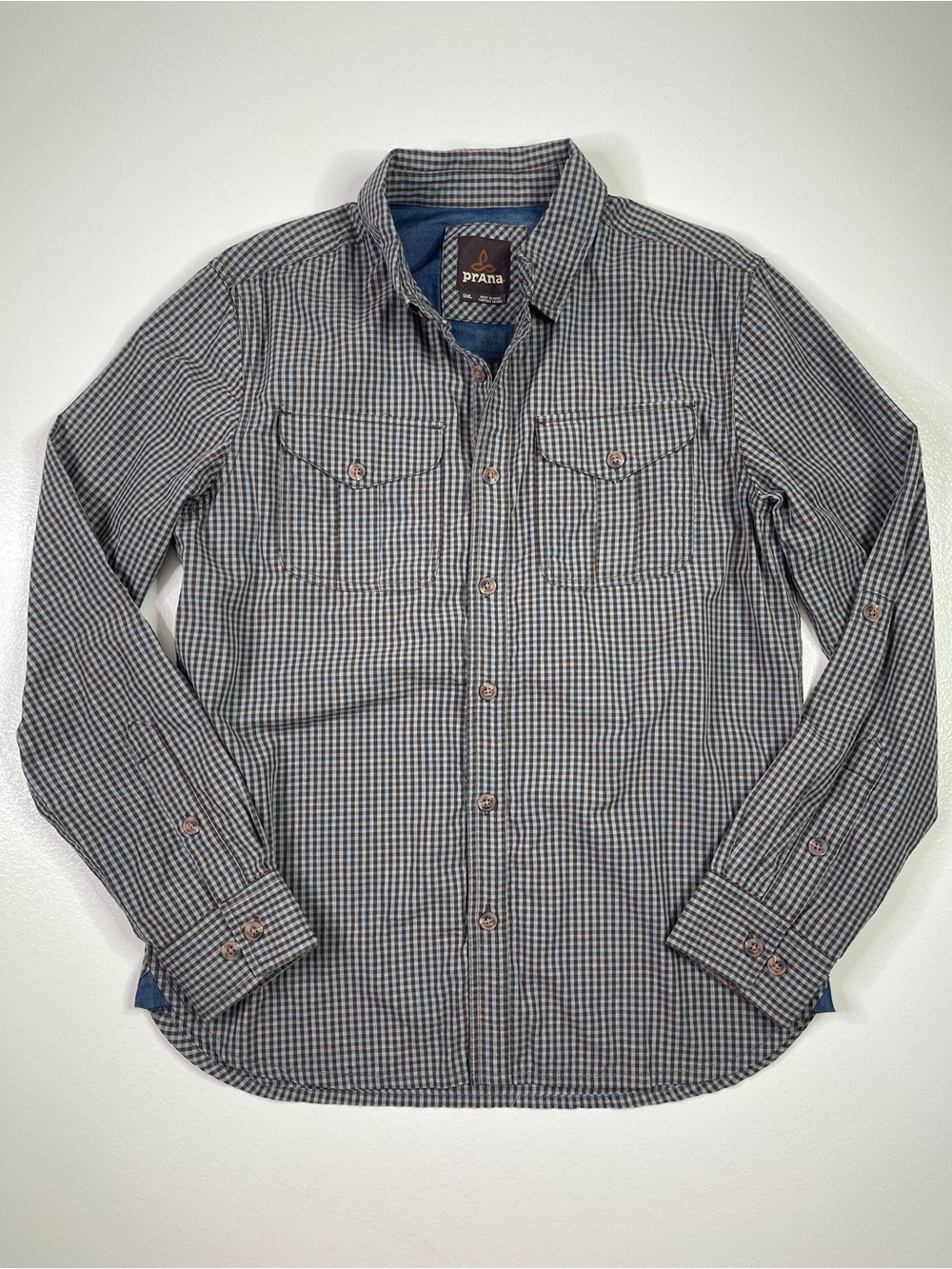 PrAna Chapland Slim Fit 100% Organic Cotton Plaid Button Up Shirt Large